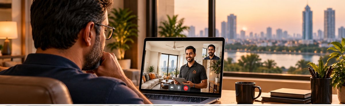 NRI owner abroad on a video call with the Flourrish team in Chennai